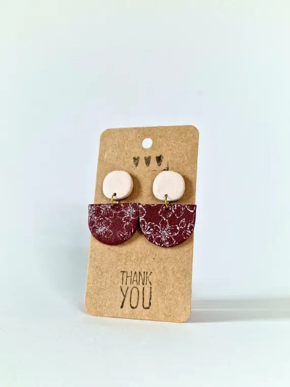 "White on bordeaux" earrings