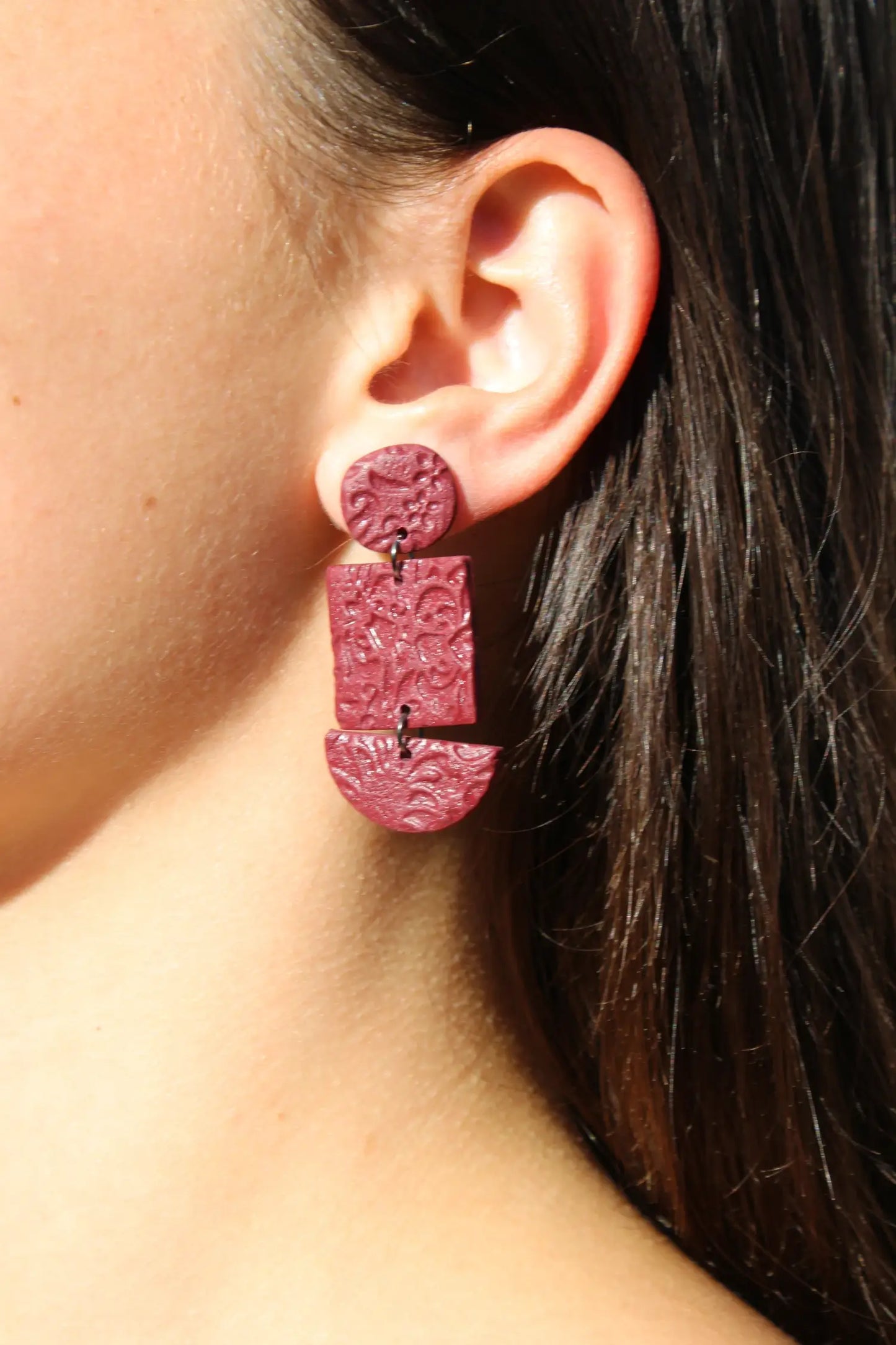 "Triple piece bordeaux" earrings