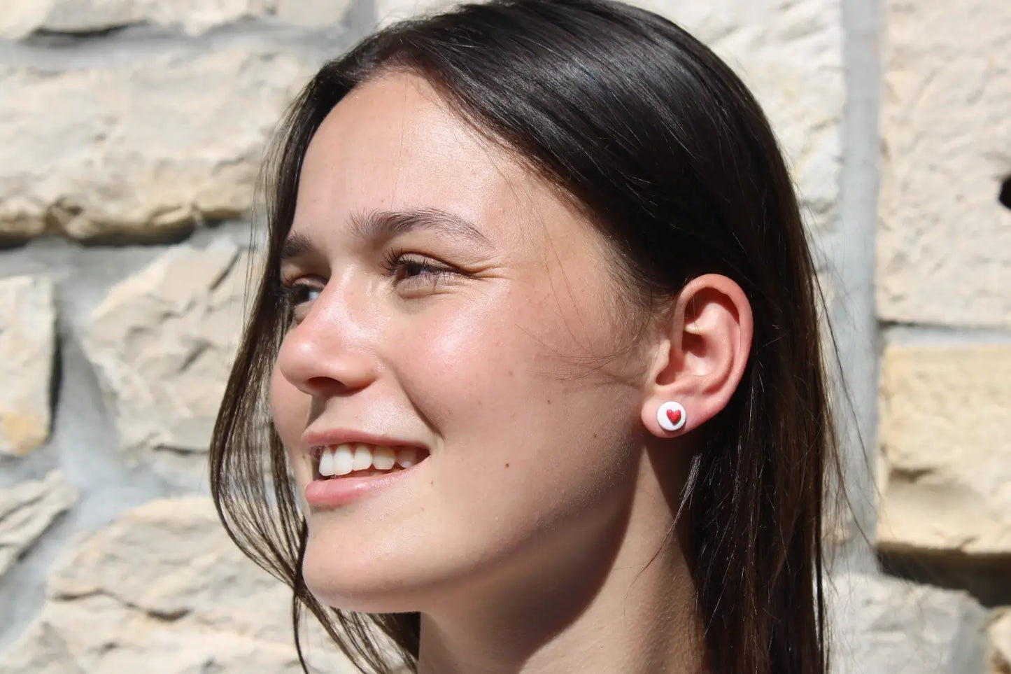 "Tiny red heart badge" earrings