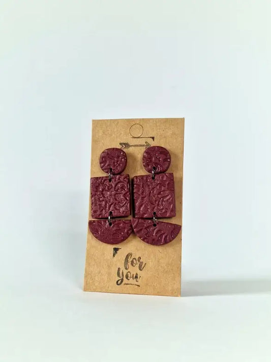 "Triple piece bordeaux" earrings