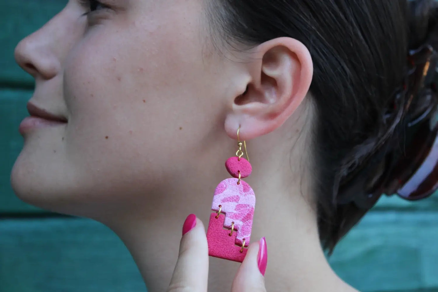 "Staggering pink tombstones" earrings