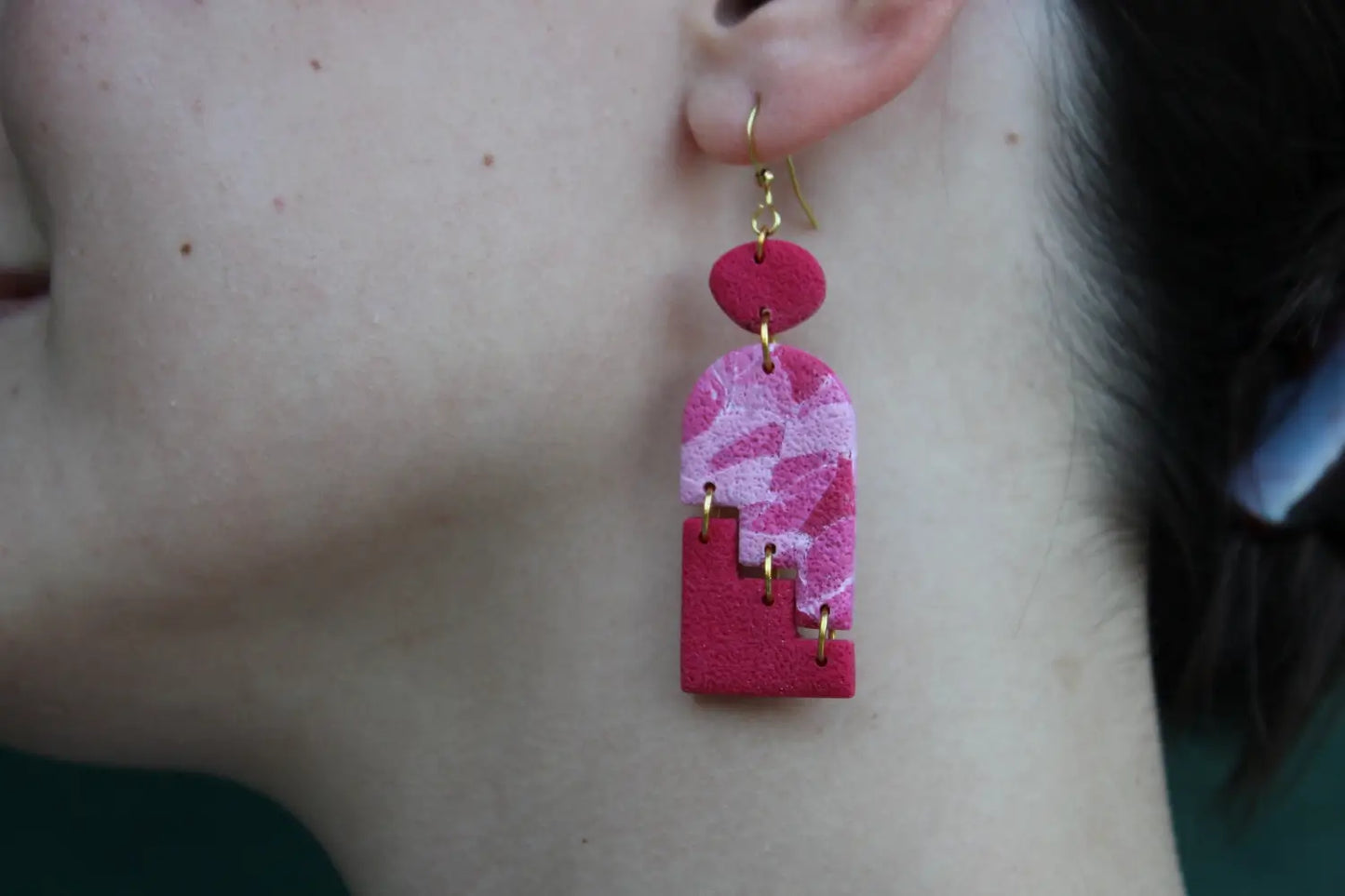 "Staggering pink tombstones" earrings