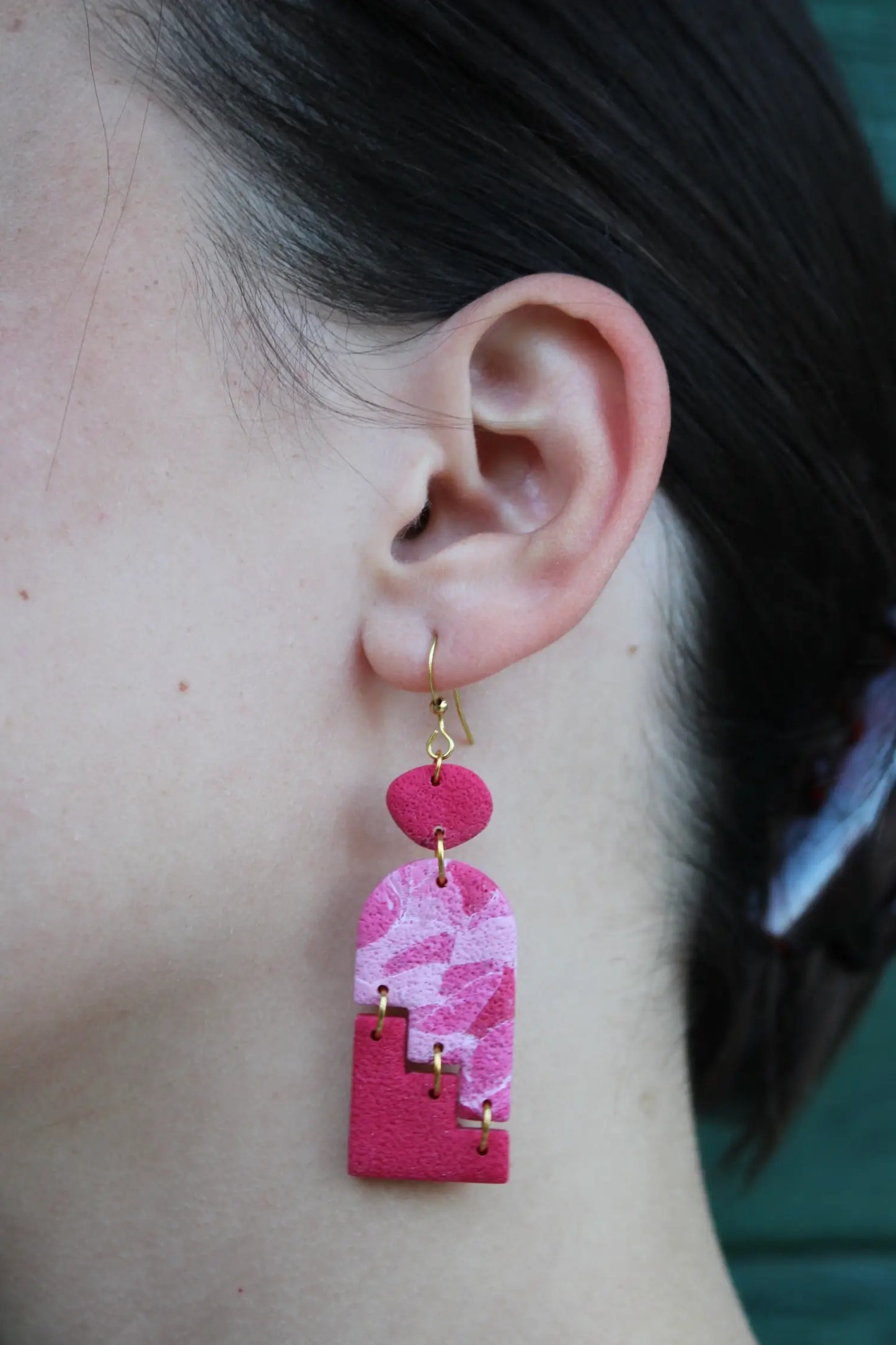 "Staggering pink tombstones" earrings