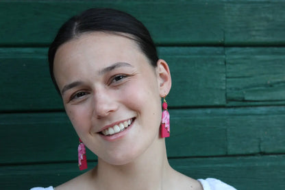 "Staggering pink tombstones" earrings