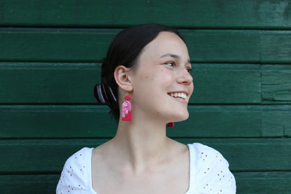 "Staggering pink tombstones" earrings