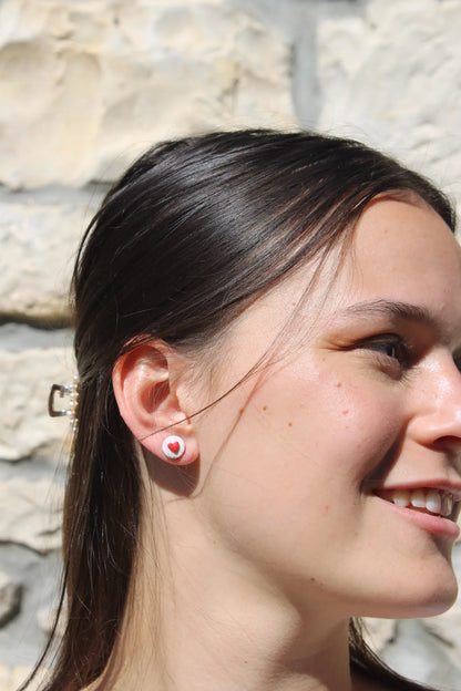 "Tiny red heart badge" earrings