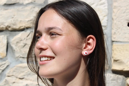 "Tiny red heart badge" earrings